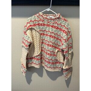 ZARA Limited Edition ECRU MULTICOLOURED CABLE-KNIT JACQUARD SWEATER SIZE S